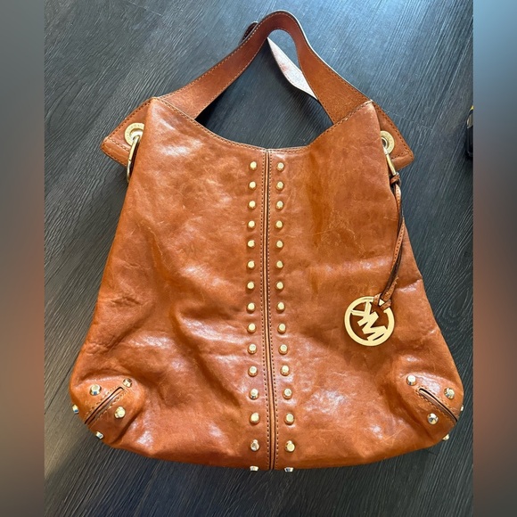 Y2K Michael Kors Leather Studded Tan Large Hobo Bag Western - Picture 3 of 12